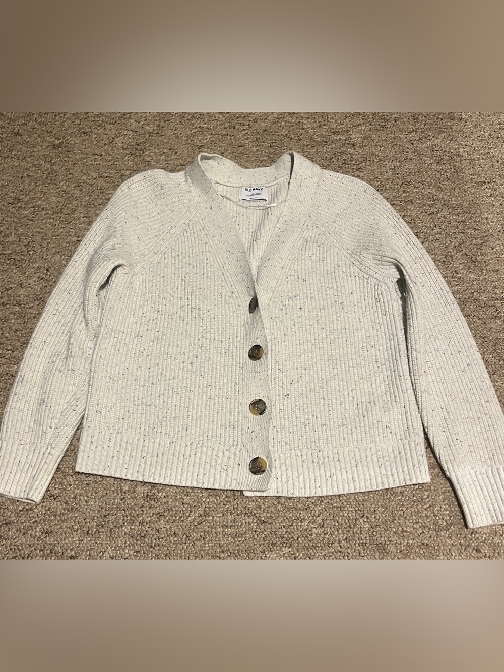 Old Navy Cream Flecked Ribbed Button Cardigan